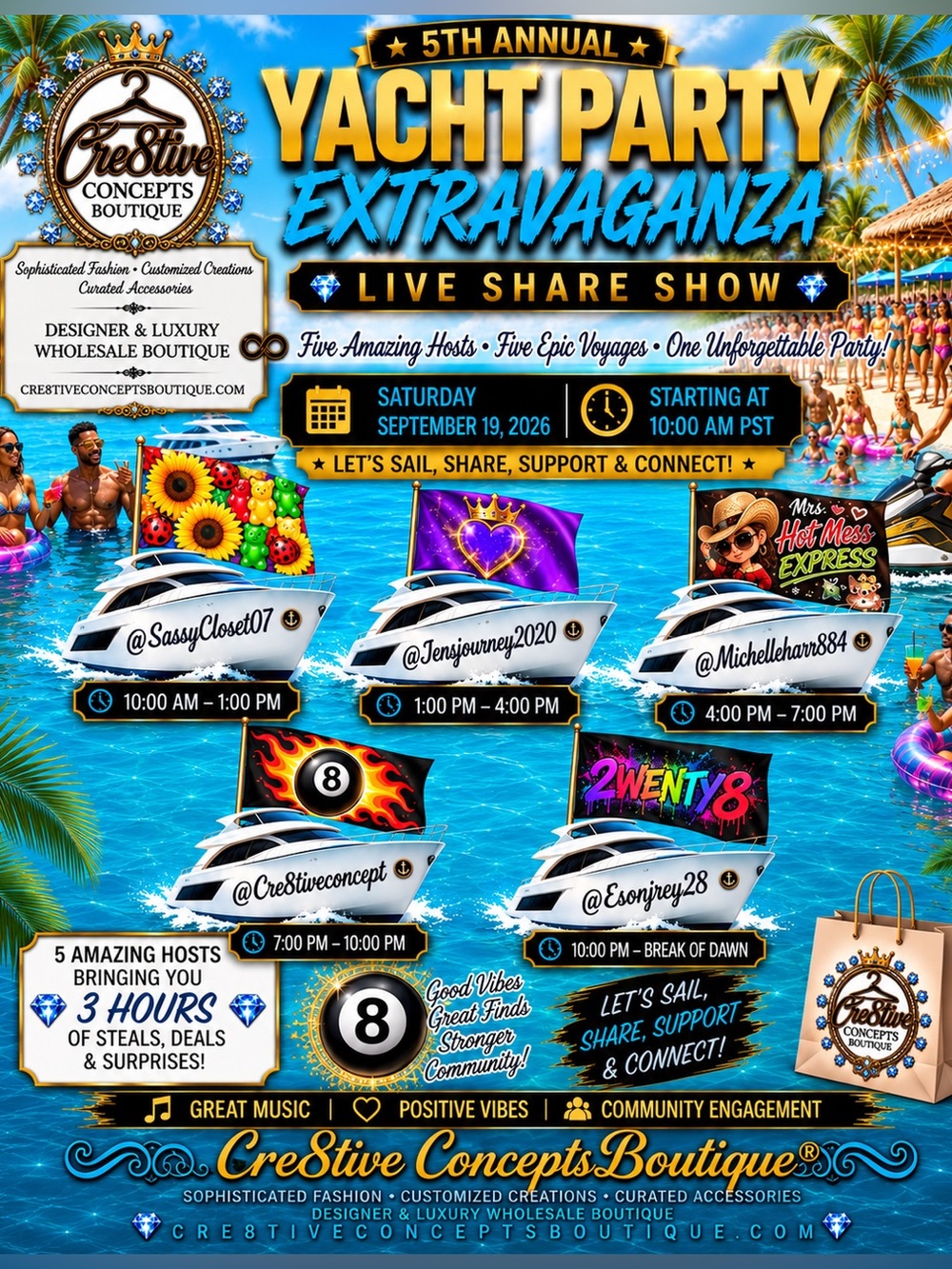 🛥️9/19- Starting 10am PST🔥 5th Yacht’s Extravaganza Share Show